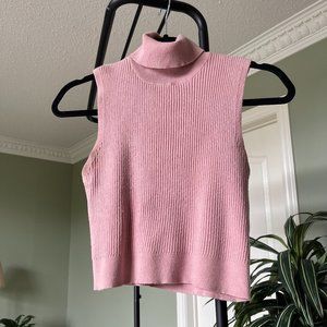 Mauve Ribbed Sleeveless Turtleneck